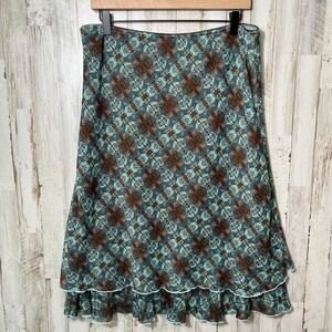 Vintage 90s Cottage Abstract Ruffle Tiered Midi Skirt Womens Size Large